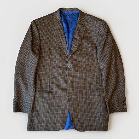 Ermenegildo Zegna Blazer Large Brown Multicolor Plaid Pure Cashmere Designer